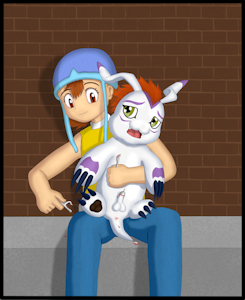 Sora circumcises Gomamon