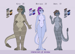 Kyra, Monique, and Amon character sheet!