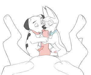 Lucky and Blaze sucking off Thunderbolt