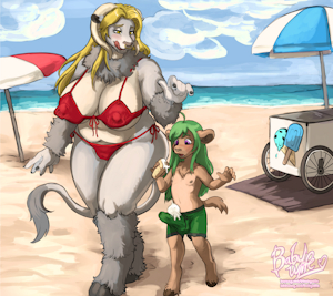 Commission: Dulcine and Escort Beach Oopsie (+ nude alt)
