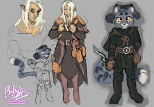 Khajit cub and her Altmer (concept + wing-it commission)