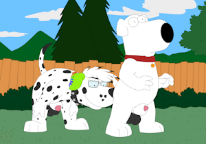 Lucky sniffs Brian (COMMISSION)