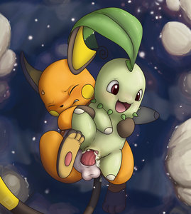 springtime with Raichu and Chikorita