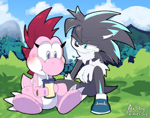 Zoey and wolf sit and chill