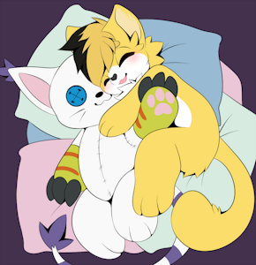 cuddling with my plushie, draw by slushie-nyappy-paws
