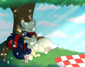 Snuggling under the tree