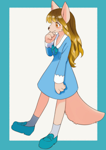 Dog lady in a blue dress
