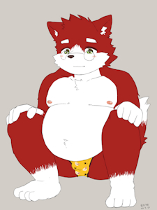 Fat dog is sitting pee