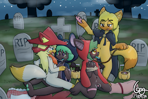 halloween in the graveyard with subby bats