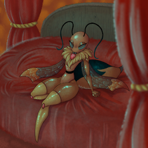 Queen Vanessa on a bed