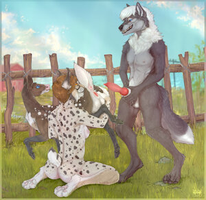 Teens at the petting zoo - by FirefangDragon