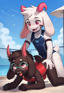 Asriel analing Ralsei while wearing swimsuits