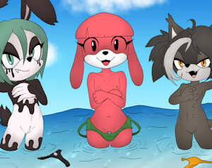 three girl and the sea