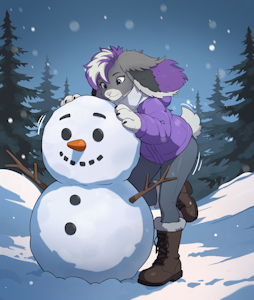 Kari building a snowman