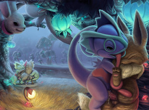 Purple Kecleon catches an eevee