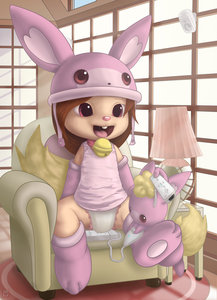 Flufbunny costume and flufbunny.