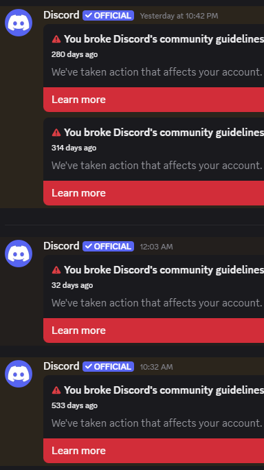 4 rapidfire strikes and one for 533 days ago? is discord busy doing som AI sh...