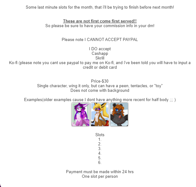 Open for half body commissions! More info here, just incase this screen shot ...