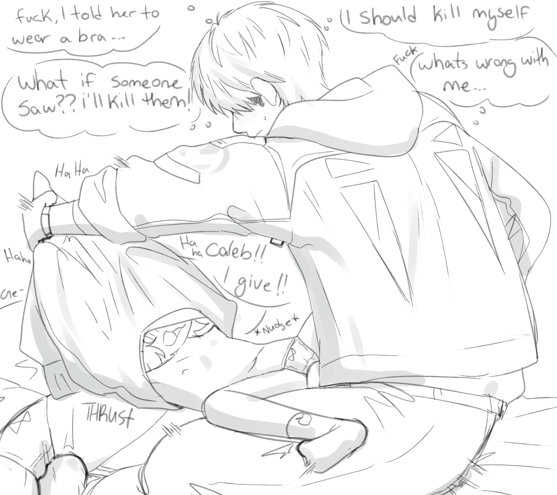 Big brother who pretends to rough house but actually he's doing something nau...