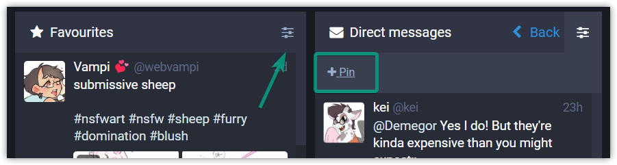 Just found out you can pin diff sections like tweetdeck