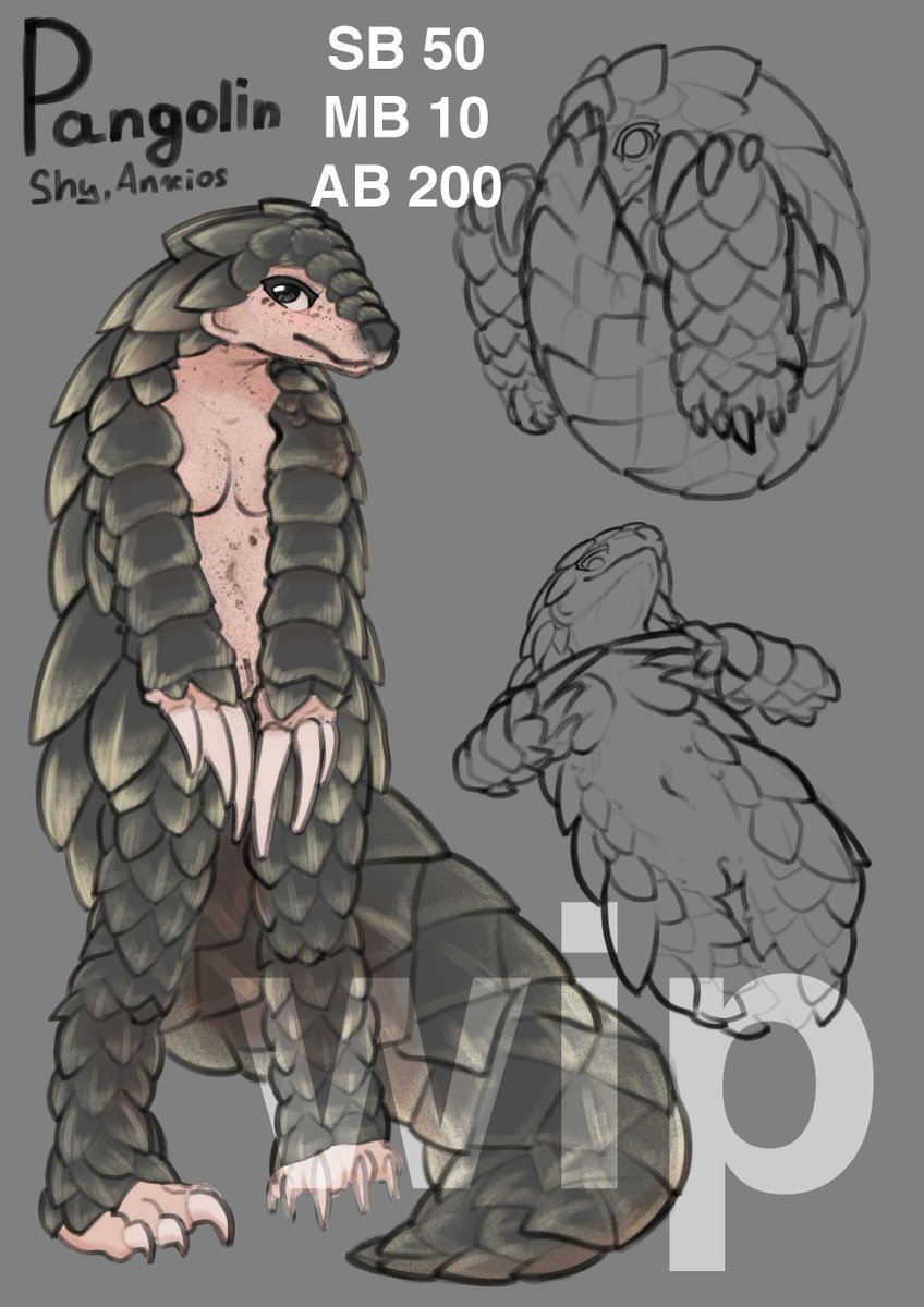 Pangolin gal up for grabs. Will color the two drawings and add a simple bg to...